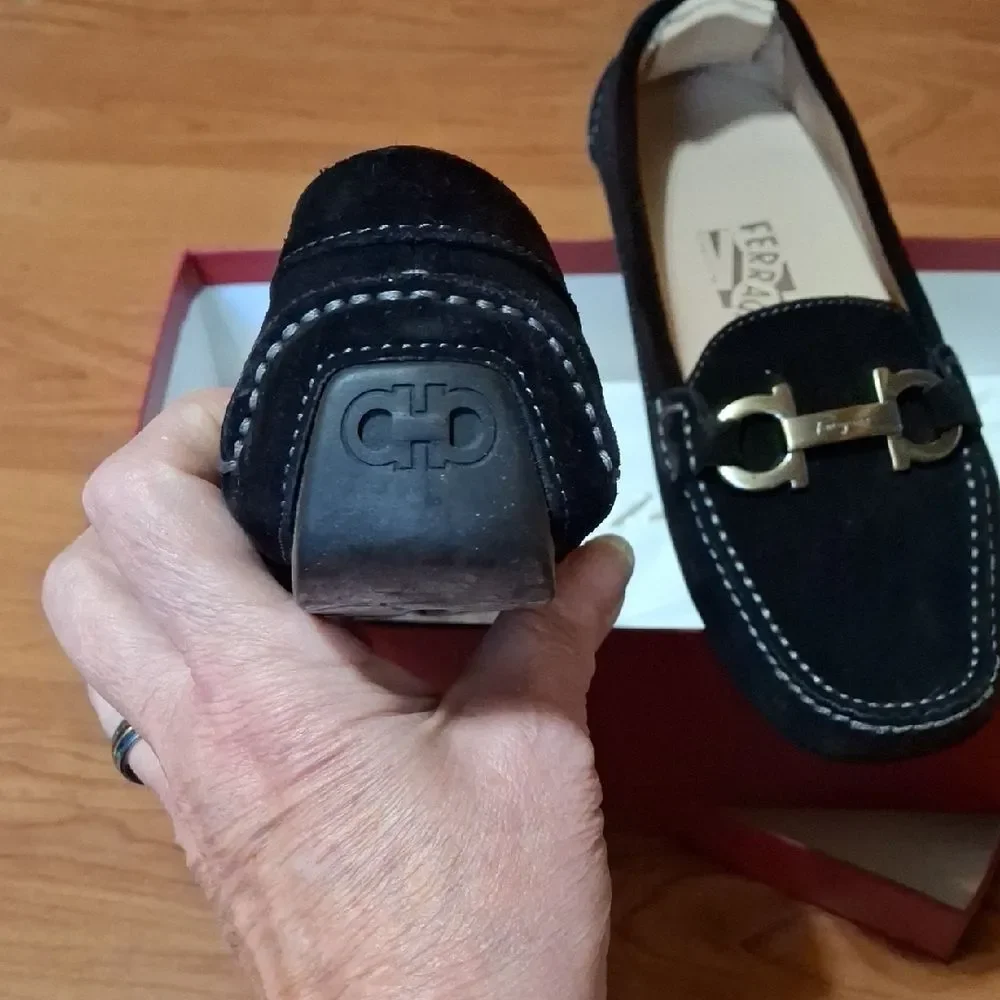 Salvatore Ferragamo Suede Loafers with Gold Buckle